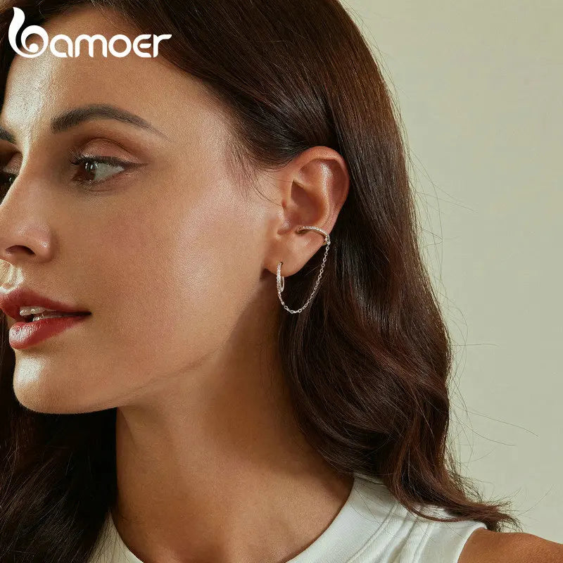 BAMOER Double Circle CZ Hoop Earrings