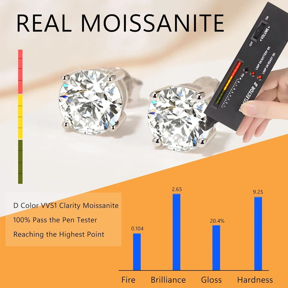 BAMOER 2CT Moissanite 925 Silver Earrings for Women