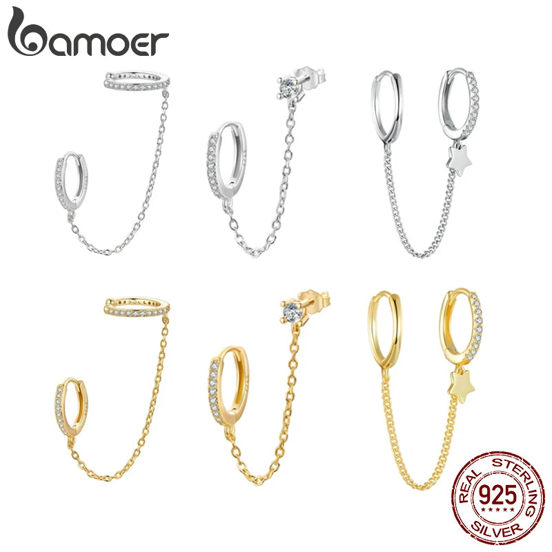 BAMOER Double Circle CZ Hoop Earrings