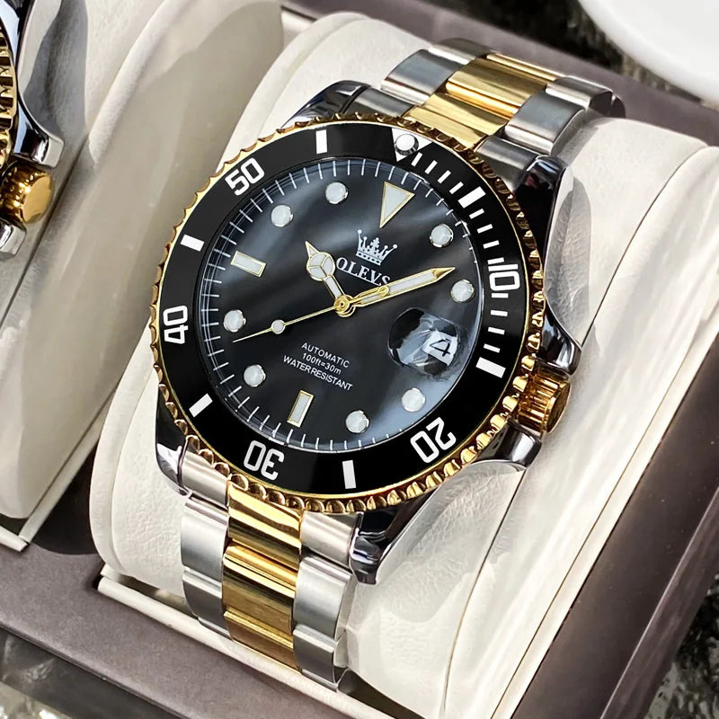 OLEVS Luxury Men’s Automatic Mechanical Watch – Stainless Steel, Waterproof, Luminous, Date Display