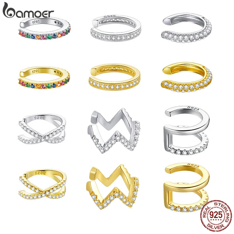 BAMOER Gold Ear Cuff 925 Silver Clip Earrings SCE994
