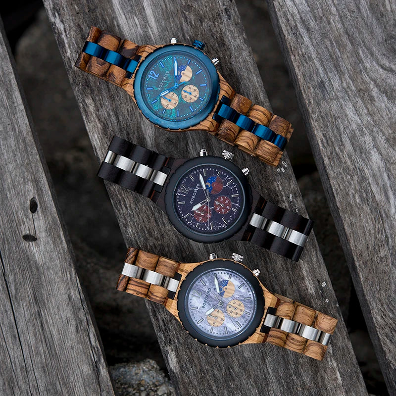 BOBOBIRD Luxury Wooden Men’s Quartz Chronograph Watch
