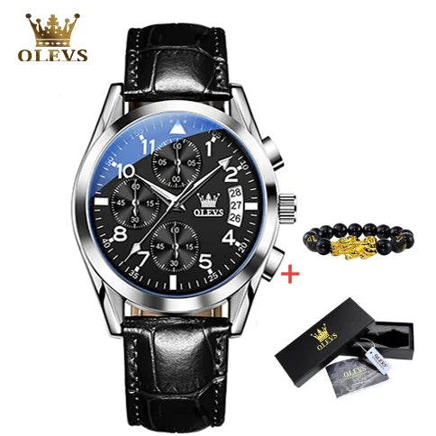 OLEVS 2878 Luxury Men’s Quartz Watch – Leather Strap, Waterproof, Luminous, Multifunctional Business & Sports Design