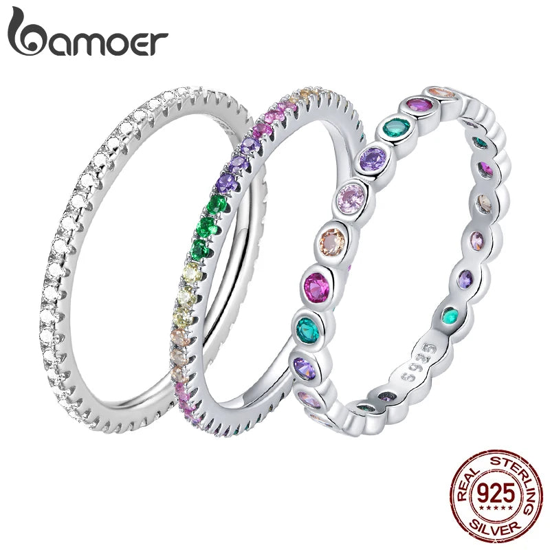 BAMOER Rainbow Zircon Stackable Ring