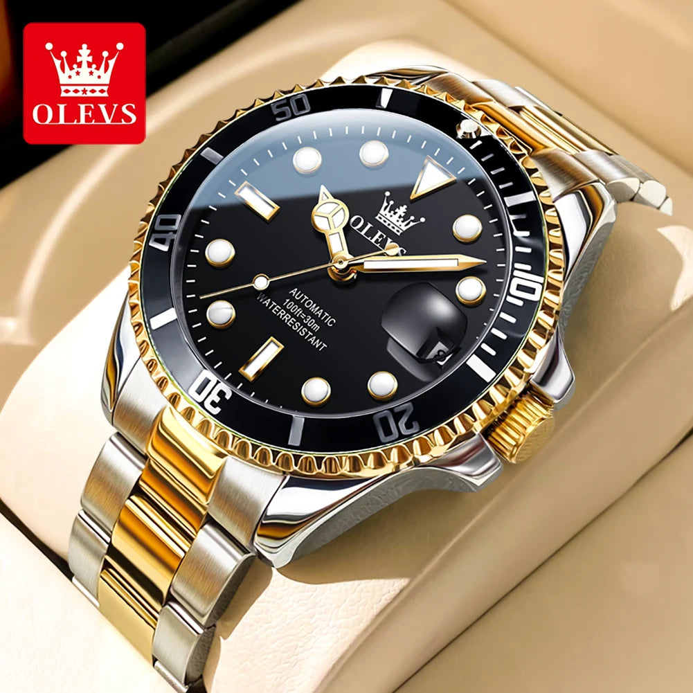 OLEVS Luxury Men’s Automatic Mechanical Watch – Stainless Steel, Waterproof, Luminous, Date Display