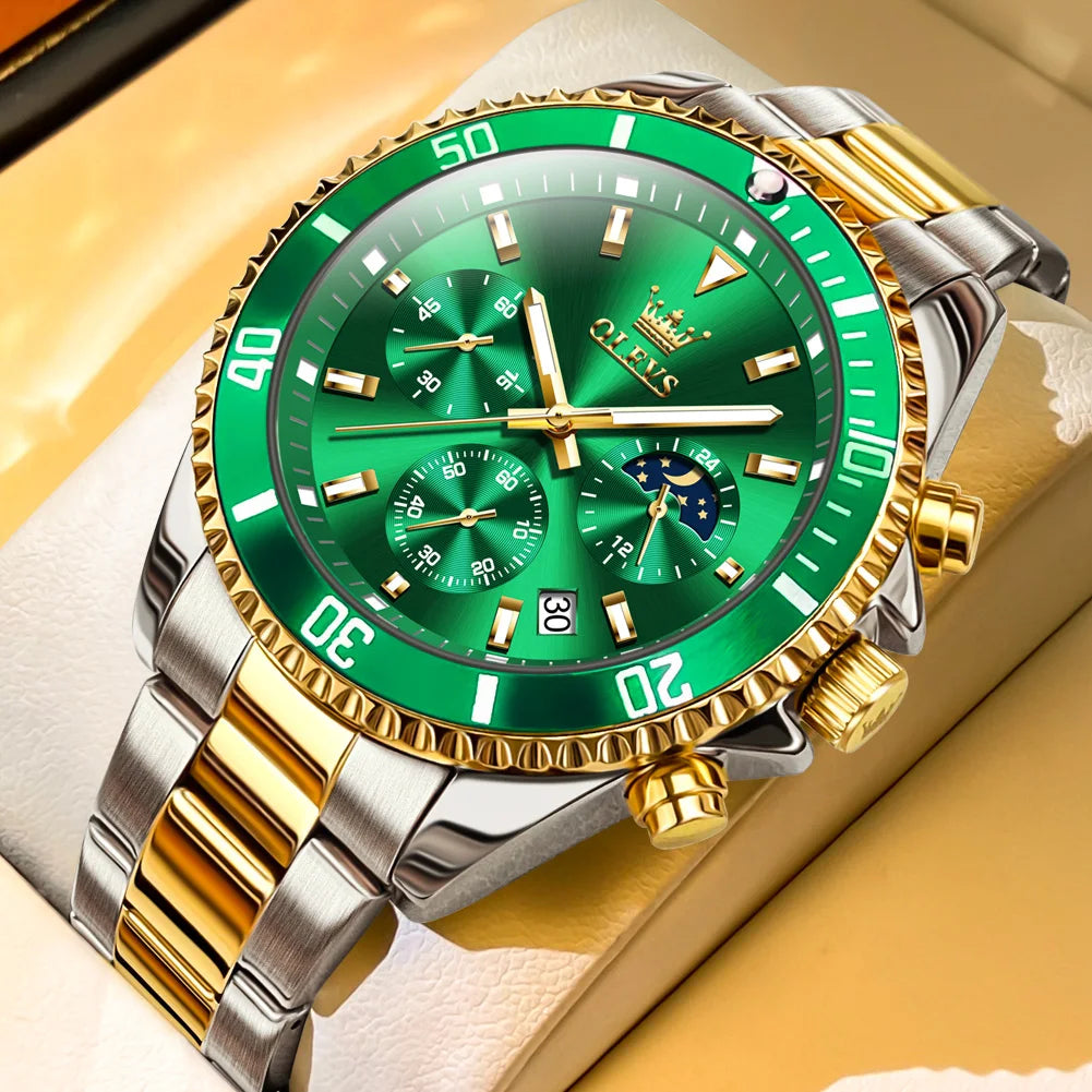 OLEVS 2870 Luxury Men’s Golden Watch – Fashion & Business Design, Waterproof, Moon Phase, Quartz Wristwatch