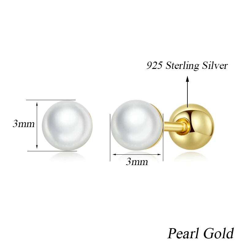 BAMOER Pearl Charm Silver Stud Earrings