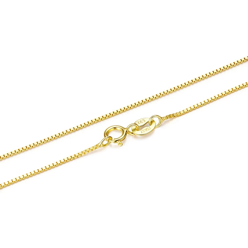 BAMOER 925 Sterling Silver Solid Gold Box Chain Necklace for Women – 0.8mm Thin & Durable
