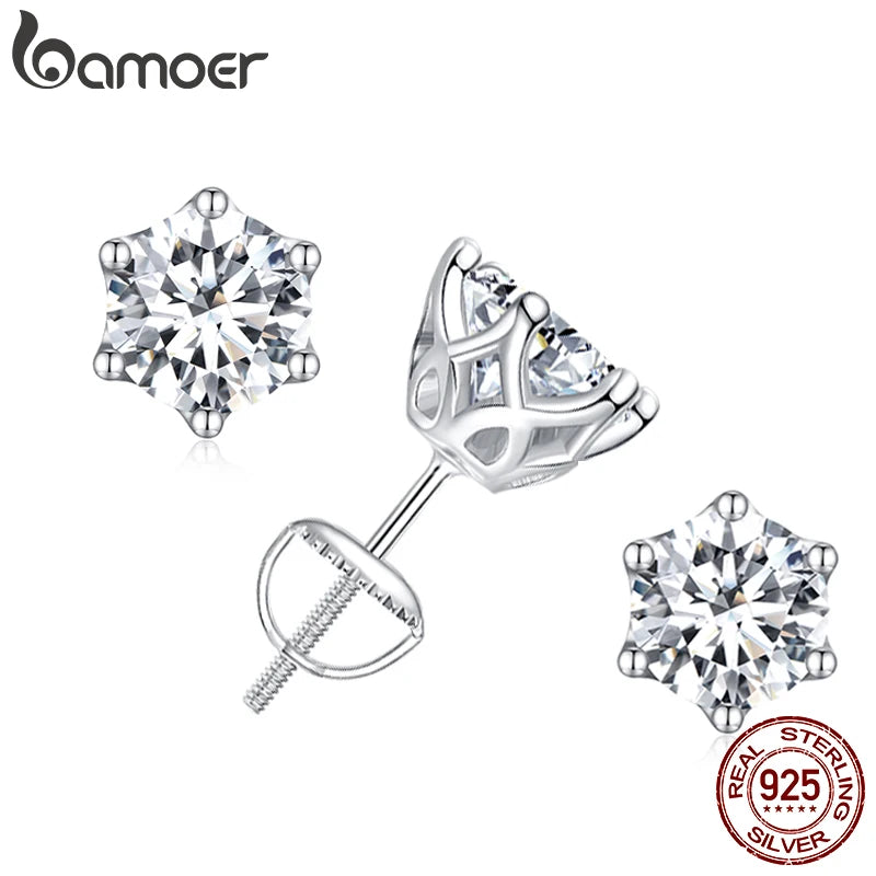 BAMOER Moissanite 6-Prong Gold Stud Earrings