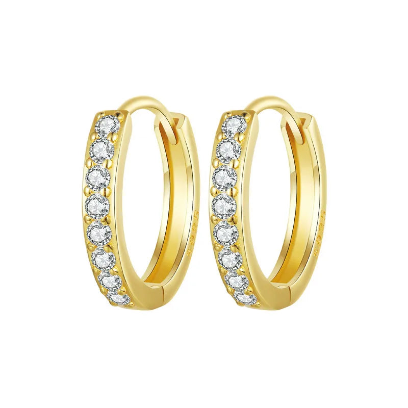 BAMOER CZ White Gold Huggie Hoop Earrings