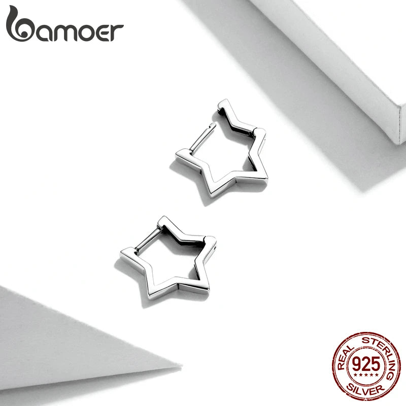 BAMOER 925 Sterling Silver Starlike Star Shape Minimalist Earrings for Women – Elegant Daily Fashion Jewelry SCE1136