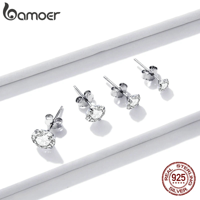 Bamoer CZ Round Stud Earrings 4-7mm 925 Silver BSE166