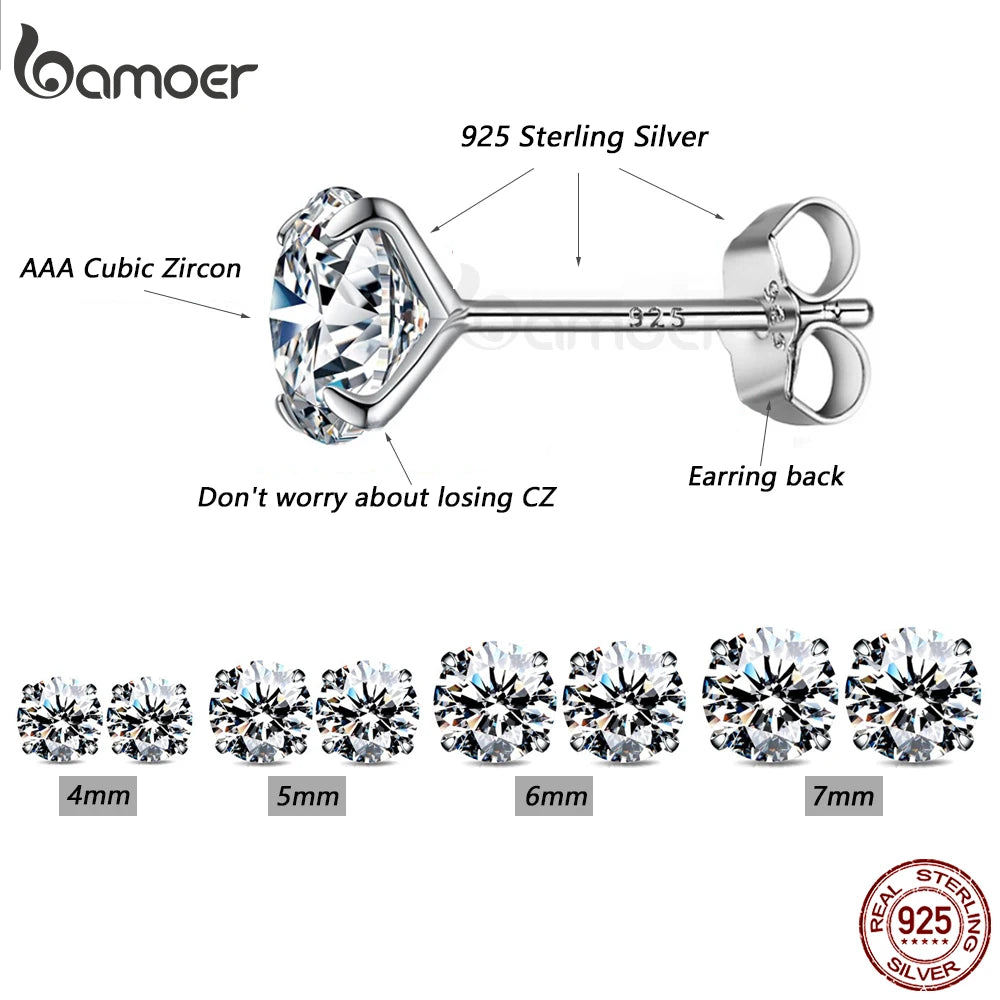 Bamoer CZ Round Stud Earrings 4-7mm 925 Silver BSE166