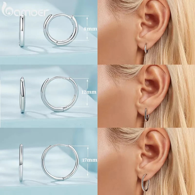 BAMOER 925 Sterling Silver Minimalist Huggie Hoop Earrings