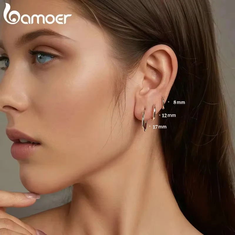 BAMOER 925 Sterling Silver Minimalist Huggie Hoop Earrings