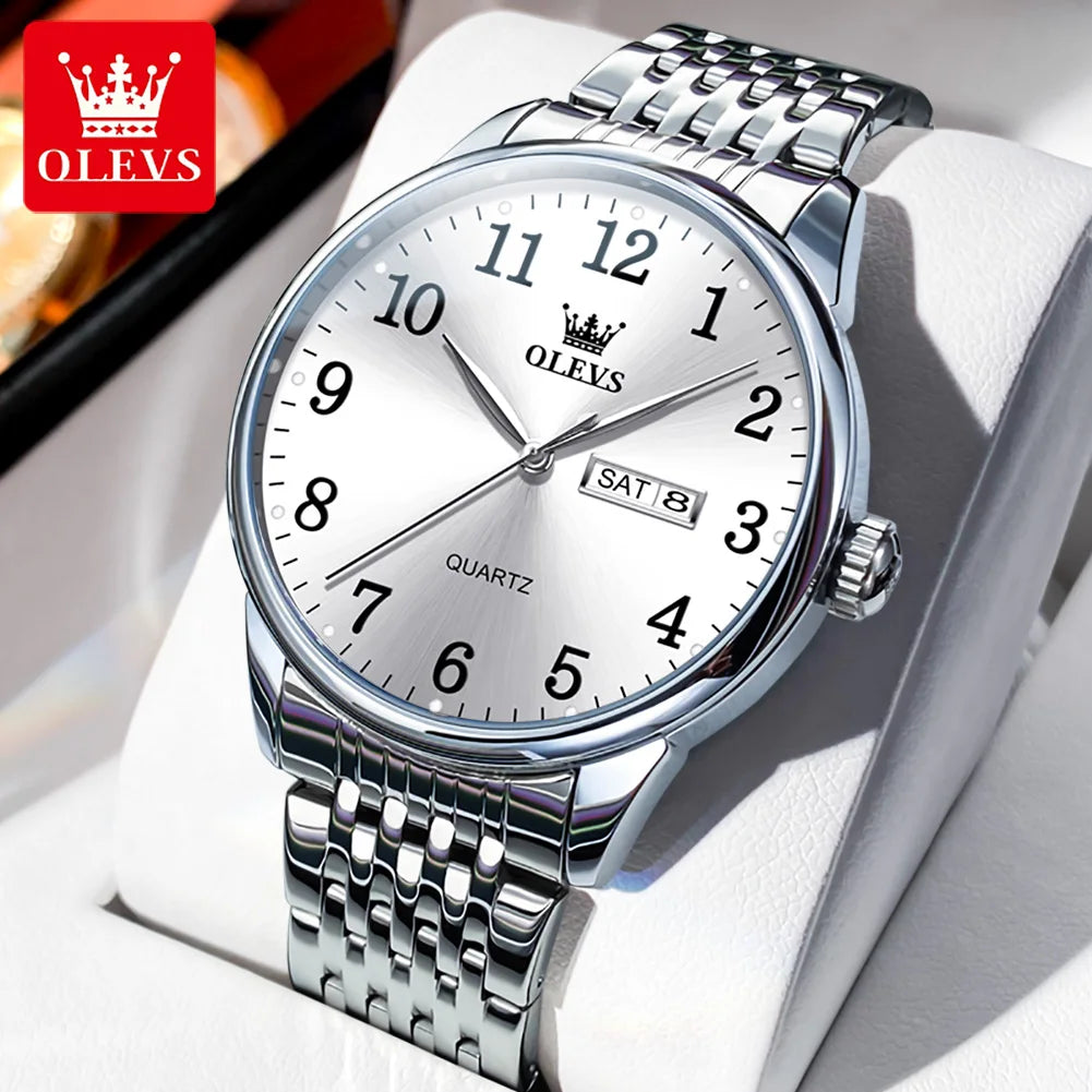 OLEVS Men’s Luxury Quartz Business Watch – Stainless Steel, Waterproof, Simple & Elegant Design