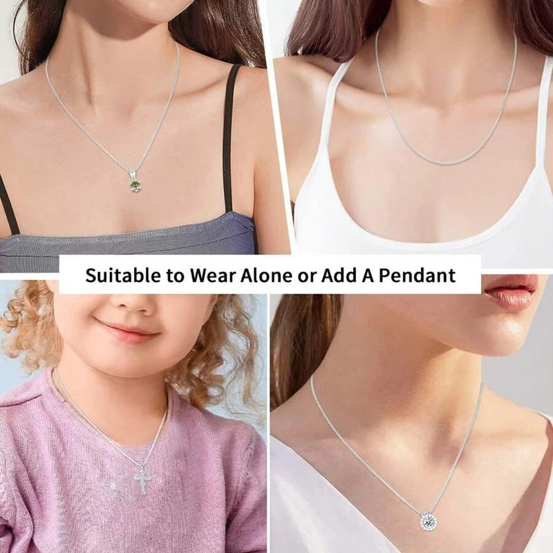 BAMOER 925 Sterling Silver Solid Gold Box Chain Necklace for Women – 0.8mm Thin & Durable