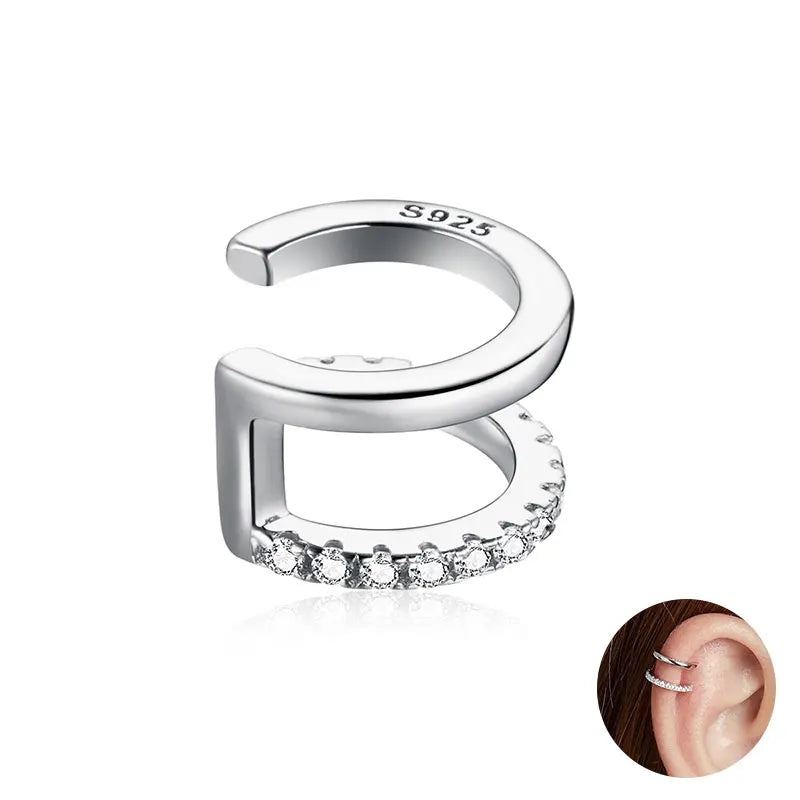 BAMOER 925 Sterling Silver CZ Mono-Earring Clip – Platinum Plated Stud for Women