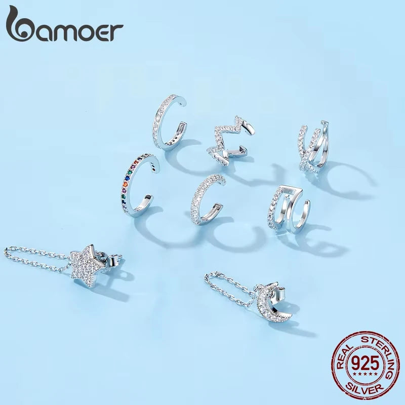 BAMOER Gold Ear Cuff 925 Silver Clip Earrings SCE994