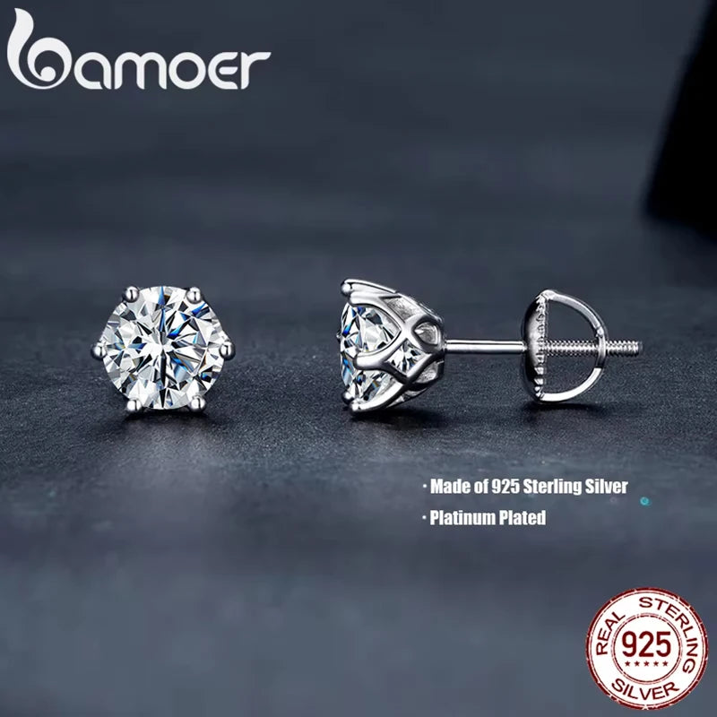 BAMOER Moissanite 6-Prong Gold Stud Earrings