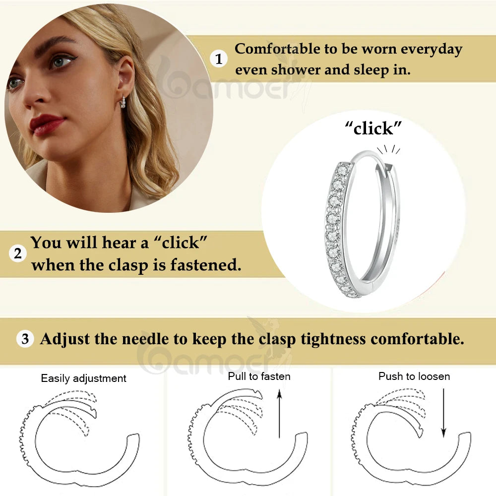 BAMOER CZ White Gold Huggie Hoop Earrings