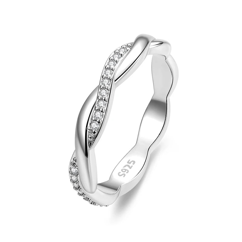BAMOER 925 Silver Twisted CZ Gold Ring for Women