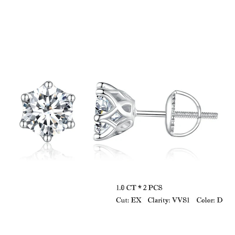 BAMOER Moissanite 6-Prong Gold Stud Earrings
