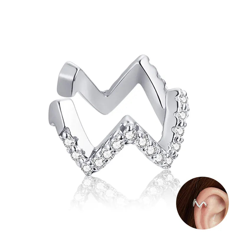 BAMOER 925 Sterling Silver CZ Mono-Earring Clip – Platinum Plated Stud for Women