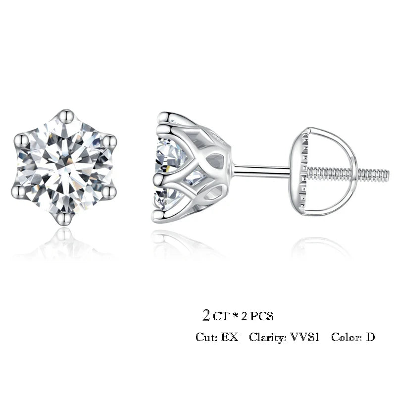 BAMOER Moissanite 6-Prong Gold Stud Earrings