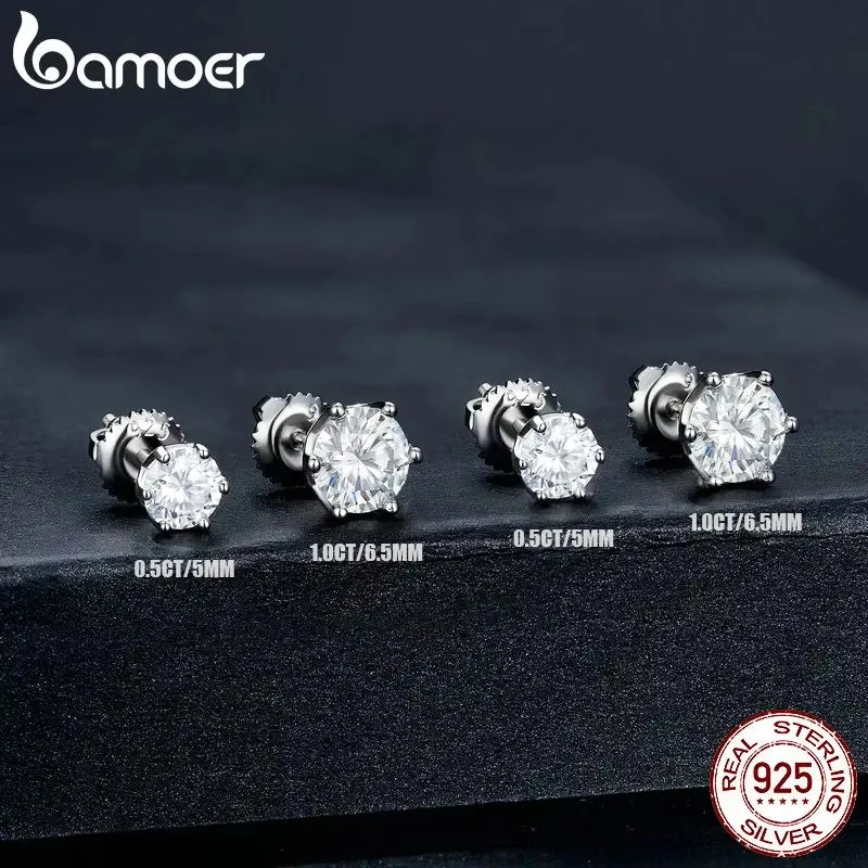 BAMOER Moissanite 6-Prong Gold Stud Earrings