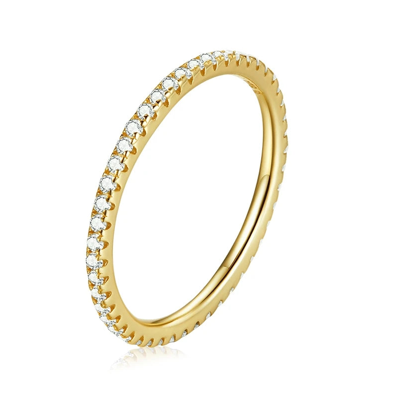 BAMOER Gold Plated 925 Silver Zircon Stacking Ring for Women